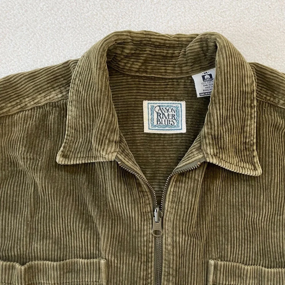 Vintage 90s Canyon River Blues Mens Medium Shirt Jacket Olive Green Corduroy Zip